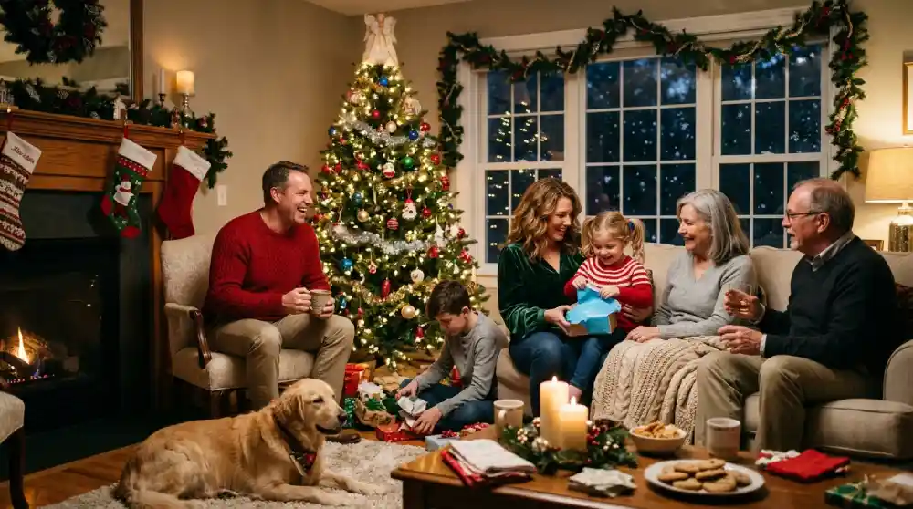 šeima švenčia kūčias