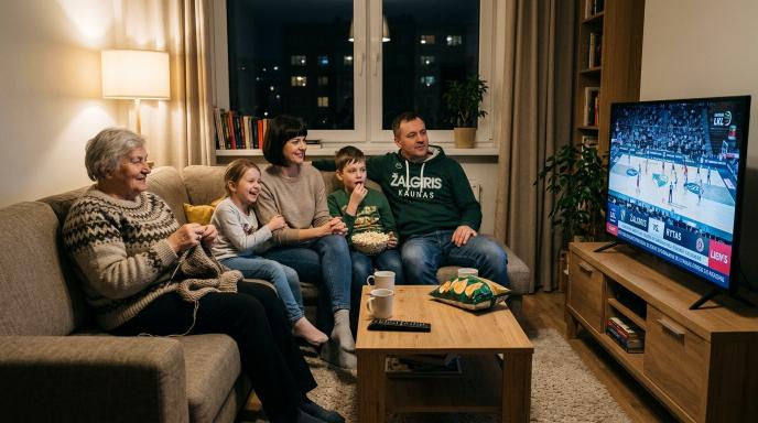 šeimos diena minima prie televizoriaus